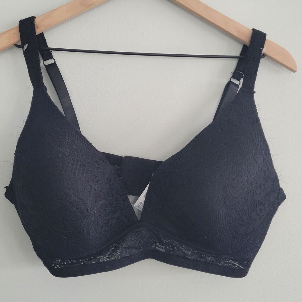 Laura Ashley Bra Womens Size 40D Wireless Black Lace Lined Lightweight NWOT